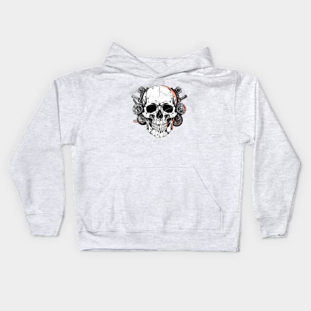 Garage Skull Design Kids Hoodie by ragil_studio